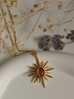 Handmade Pirinç Üzeri Altın Kaplama Kuzey Yıldızı Kadın Kolye-kahverengi