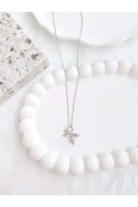 Çelik Silver İncili Yaprak Kadın Kolye