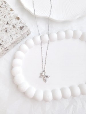 Çelik Silver İncili Yaprak Kadın Kolye