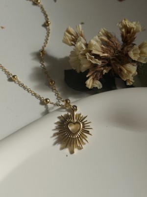 Çelik Kalp Figürlü Kadın Kolye Heart Beat - Gold