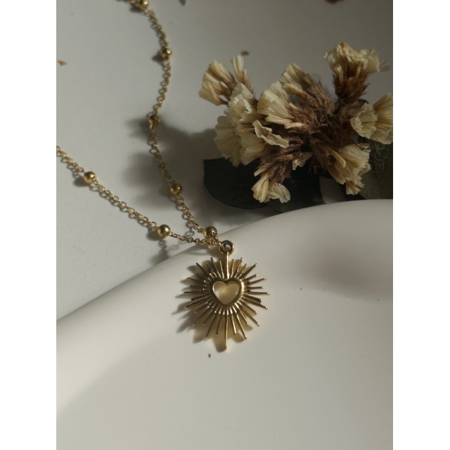 Çelik Kalp Figürlü Kadın Kolye Heart Beat - Gold