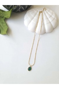 Çelik Gold Yeşil Taşlı Kadın Kolye - Emerald Sevgiliye Hediye