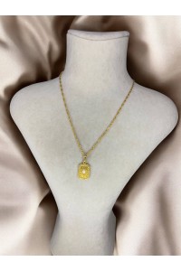 Handmade Pirinç Üzeri Altın Kaplama Dikdörtgen Plaka Kadın Kolye- Luminous