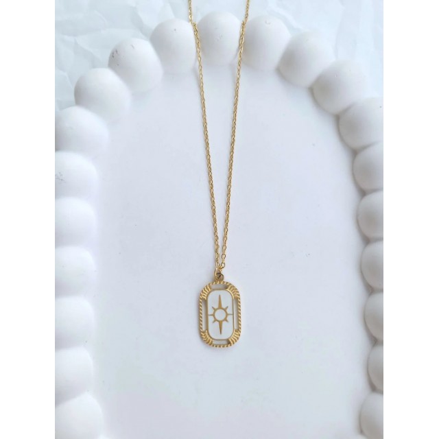 Çelik Gold Dikdörtgen Plaka Antik Kadın Kolye