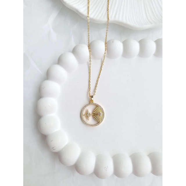 Çelik Gold Yuvarlak Taşlı Kadın Kolye