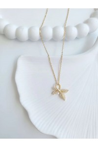 Çelik Gold İncili Yaprak Kadın Kolye