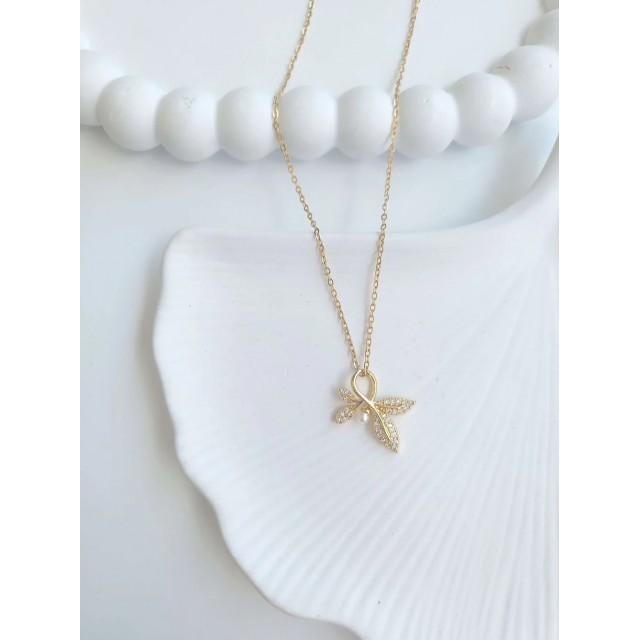 Çelik Gold İncili Yaprak Kadın Kolye