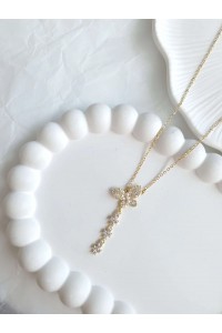 Çelik Gold İnci Detaylı Kelebek Kadın Kolye