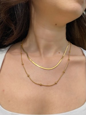 Çelik Gold Çift Zincir Zarif Kadın Kolye