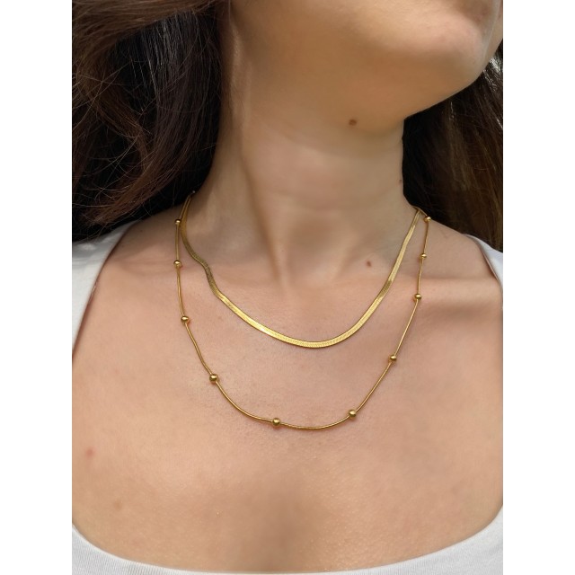 Çelik Gold Çift Zincir Zarif Kadın Kolye