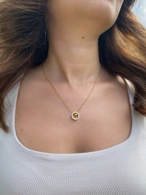 Çelik Gold Kalp Detaylı Halka Kadın Kolye