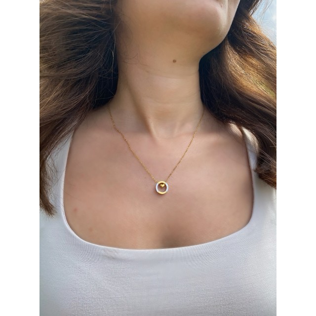 Çelik Gold Kalp Detaylı Halka Kadın Kolye