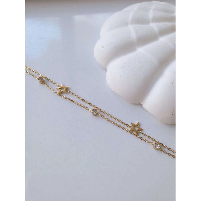 Çelik Gold 2'li Yıldız Bileklik Çelik Gold 2'li Yıldız Bileklik