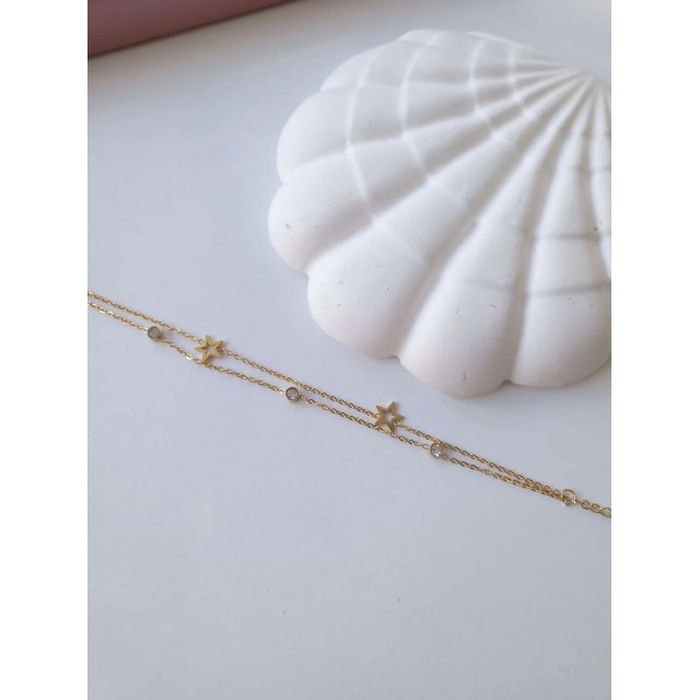 Çelik Gold 2'li Yıldız Bileklik Çelik Gold 2'li Yıldız Bileklik