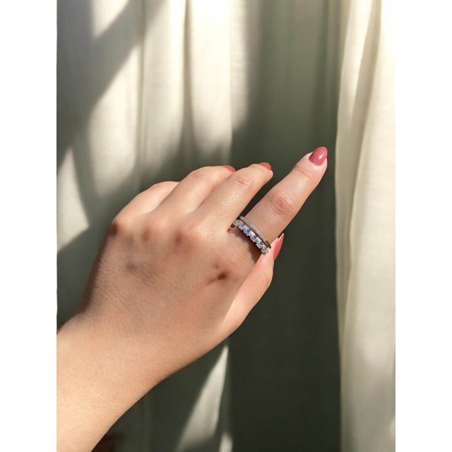 İki Sıra Taşlı Gümüş Kadın Zarif Yüzük