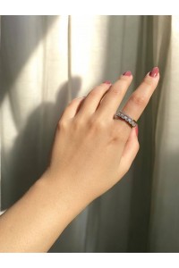 İki Sıra Taşlı Gümüş Kadın Zarif Yüzük