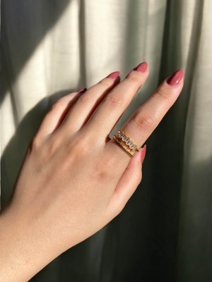 İki Sıra Taşlı Gold Kadın Zarif Yüzük