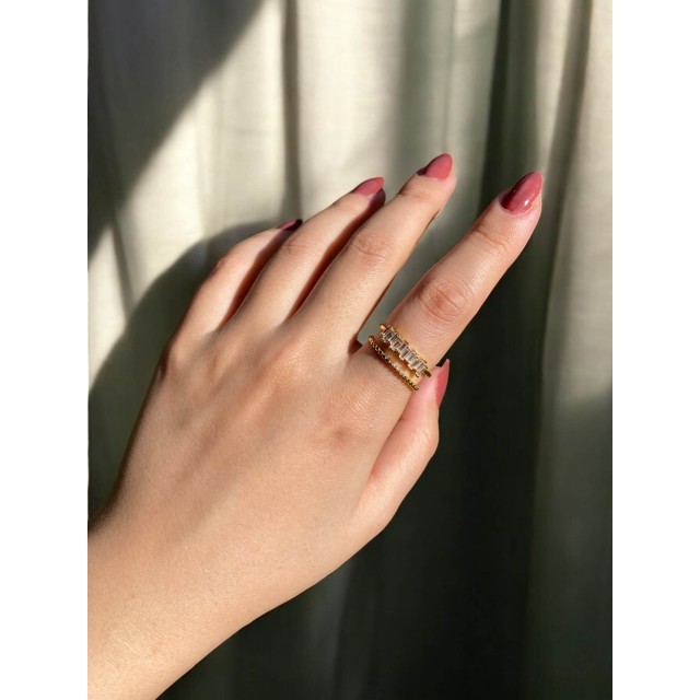 İki Sıra Taşlı Gold Kadın Zarif Yüzük