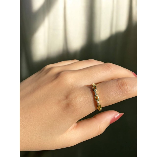 Altın Kaplama Tek Sıra Zincir Kadın Zarif Yüzük Altın Kaplama Tek Sıra Zincir Kadın Zarif Yüzük