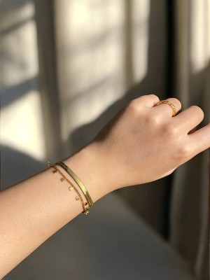 Yıldız Detaylı İtalyan Zincirli Çift Sıra Kadın Bileklik