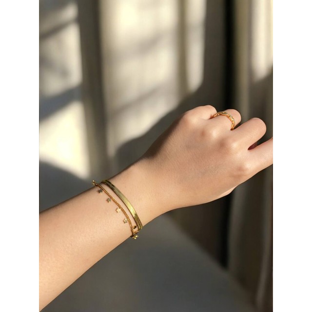 Yıldız Detaylı İtalyan Zincirli Çift Sıra Kadın Bileklik