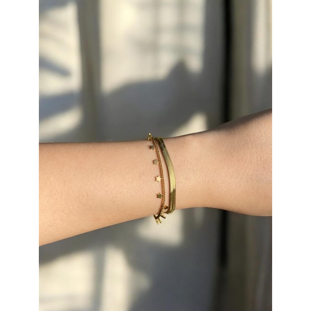 Yıldız Detaylı İtalyan Zincirli Çift Sıra Kadın Bileklik