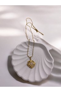 Vintage Çerçeveli Sedef Taşlı Kadın Çelik Kolye