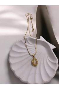 Vintage Sedef Taşlı Kadın Çelik Kolye