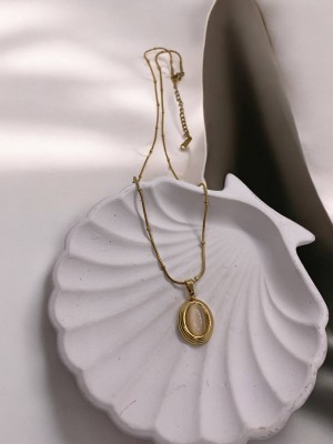 Vintage Sedef Taşlı Kadın Çelik Kolye