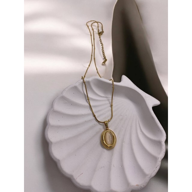 Vintage Sedef Taşlı Kadın Çelik Kolye