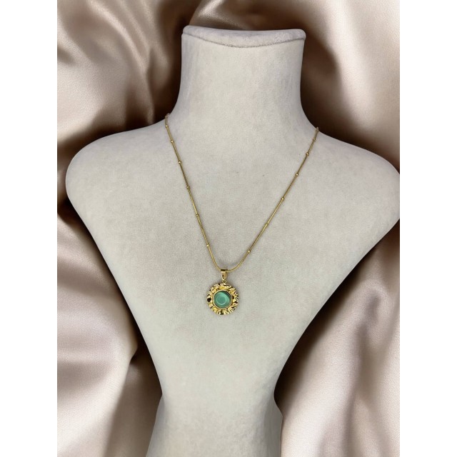 Vintage Mavi Taşlı Kadın Çelik Kolye