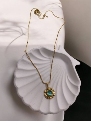 Vintage Mavi Taşlı Kadın Çelik Kolye