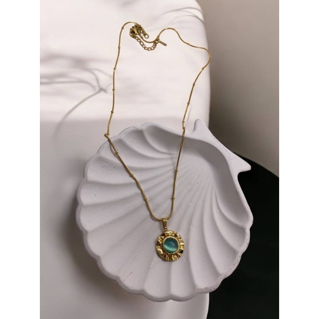 Vintage Mavi Taşlı Kadın Çelik Kolye