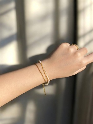 Çift Sıra Boncuklu Zincir Zarif Kadın Çelik Bileklik