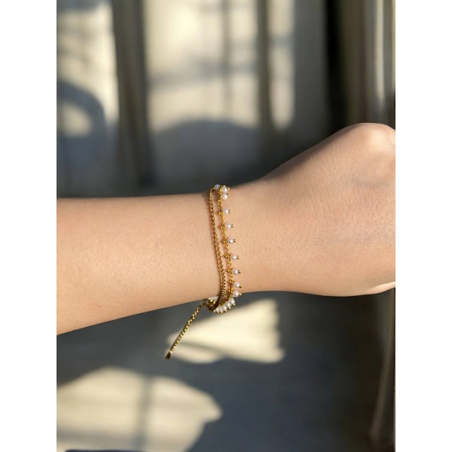 Çift Sıra Boncuklu Zincir Zarif Kadın Çelik Bileklik Çift Sıra Boncuklu Zincir Zarif Kadın Çelik Bileklik