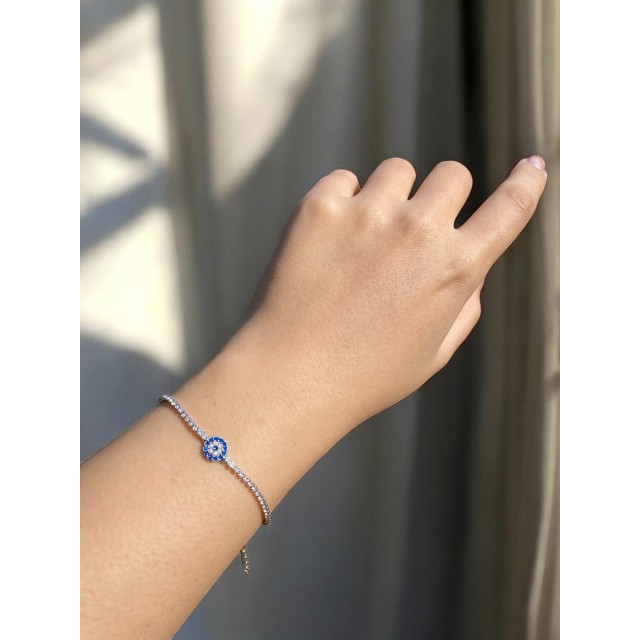 Mavi Nazarlık Detaylı Su Yolu Silver Kadın Bileklik