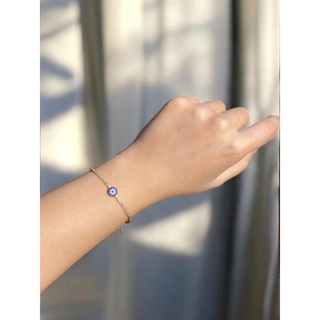 Mavi Nazarlık Detaylı Su Yolu Gold Kadın Bileklik