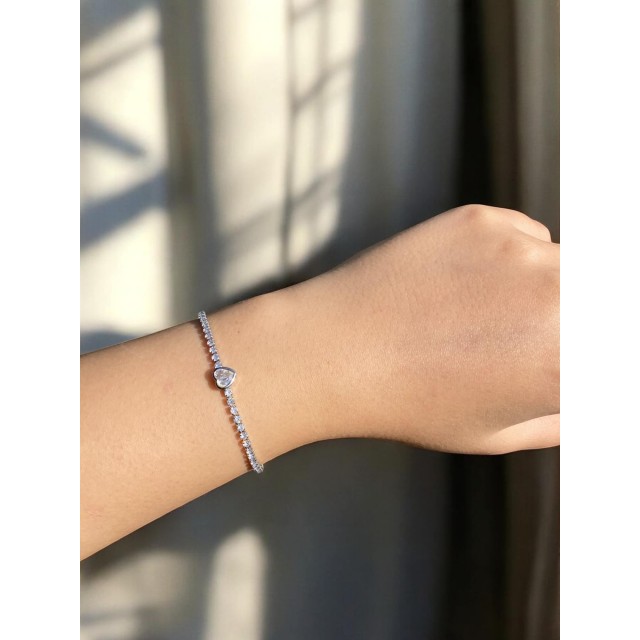 Minik Kalp Detaylı Zarif Su Yolu Bileklik Silver