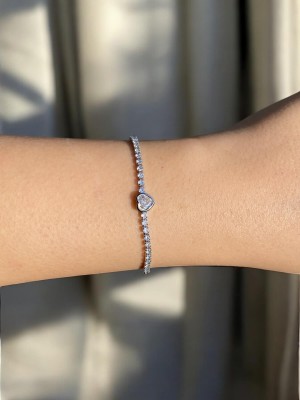 Minik Kalp Detaylı Zarif Su Yolu Bileklik Silver