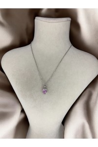 Pembe Kalp Detaylı Silver Kolye