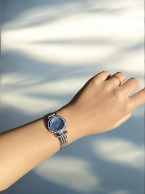 Yuvarlak Mavi Kadranlı Gümüş İnce Kordonlu Kadın Vintage Saat-7