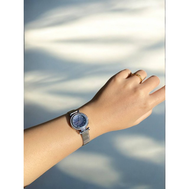 Yuvarlak Mavi Kadranlı Gümüş İnce Kordonlu Kadın Vintage Saat-7