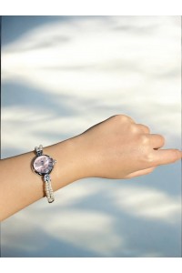 Yuvarlak Pembe Kadranlı Gümüş İnci Kordonlu Kadın Vintage Saat-8