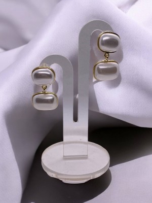 Dikdörtgen Taşlı Beyaz Sedefli Küpe