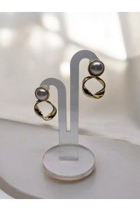 Çelik İnci Detaylı Gold Yuvarlak Şık Küpe