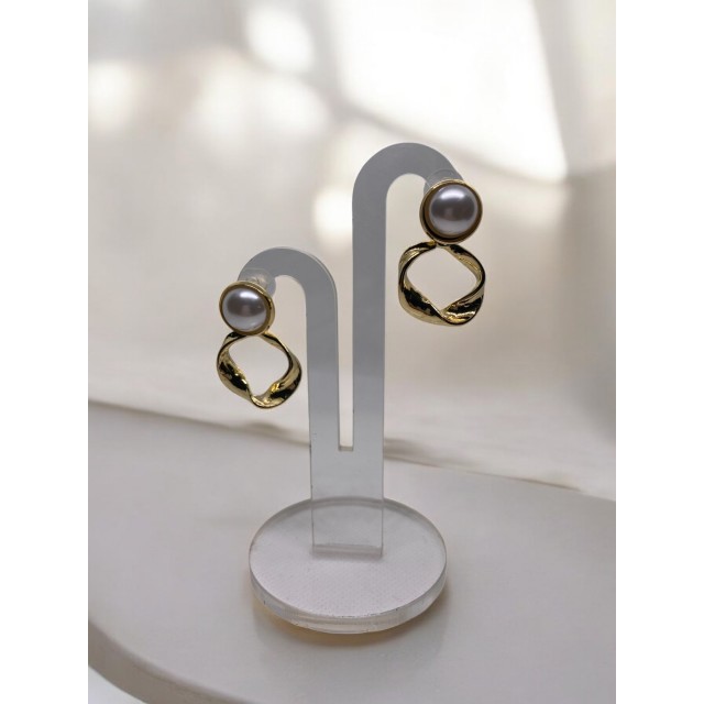 Çelik İnci Detaylı Gold Yuvarlak Şık Küpe