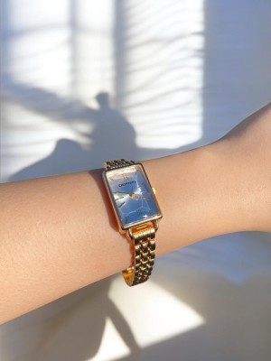 Dikdörtgen Beyaz Kadranlı Gold Kordonlu Kadın Vintage Saat-11