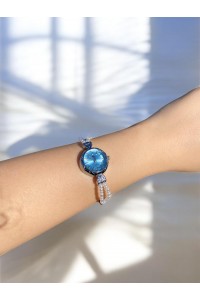 Yuvarlak Mavi Kadranlı Gümüş İnci Kordonlu Kadın Vintage Saat-14