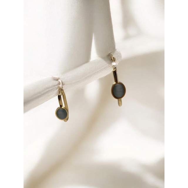 Çelik Kedi Gözü Taşlı Küpe