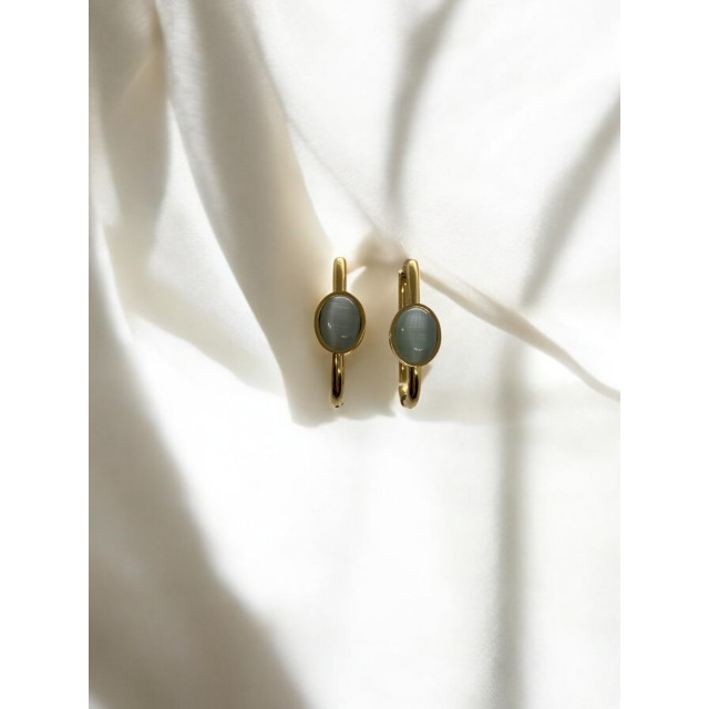 Çelik Kedi Gözü Taşlı Küpe